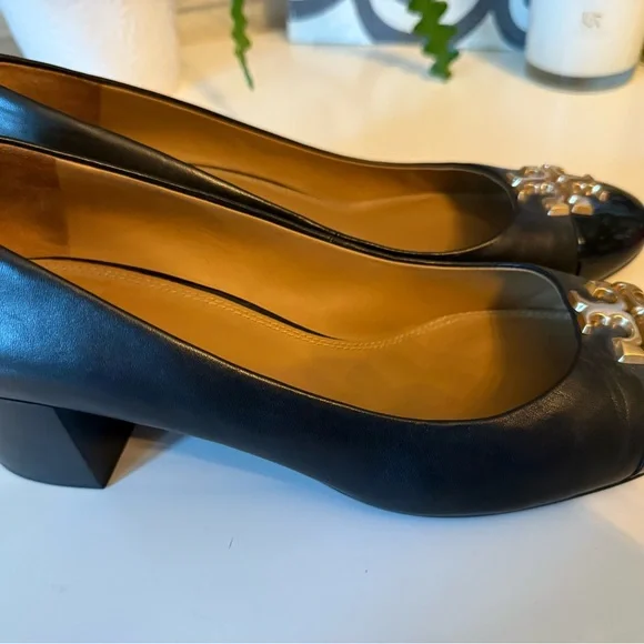 Tory Burch Black Leather Low Block Heel - Picture 2 of 5